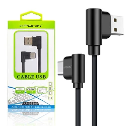 Cable de Datos y Carga Gamming APOKIN USB 2.0 a Tipo C Forma L - 2 Colores