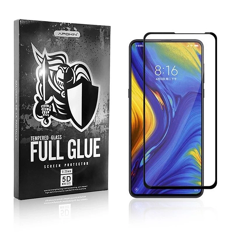 Cristal templado Full Glue 5D Xiaomi Mi Mix 3 Protector de Pantalla Curvo Negro