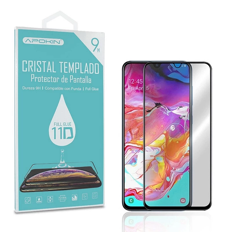 Full Glue Tempered Crystal 11D Premium Samsung Galaxy A70 Black Curve Screen Protector