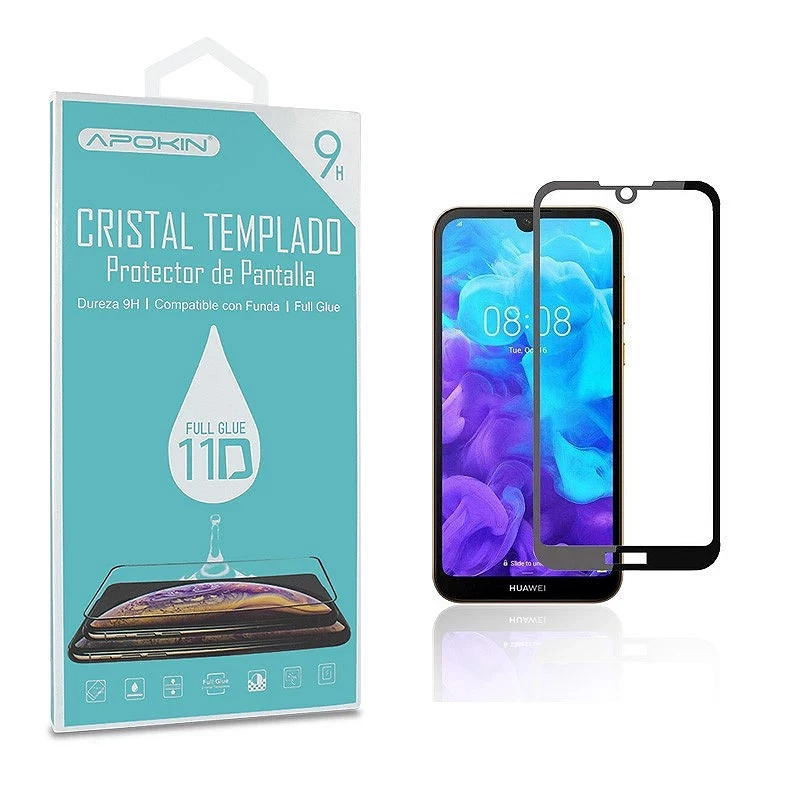 Cristal templado Full Glue 11D Premium Huawei Y5 2019 Protector de Pantalla Curvo Negro