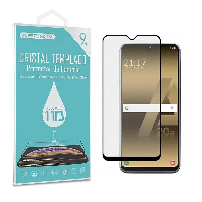 Protetor de tela de curva preta Samsung Galaxy A20E Premium de cristal temperado de cola completa