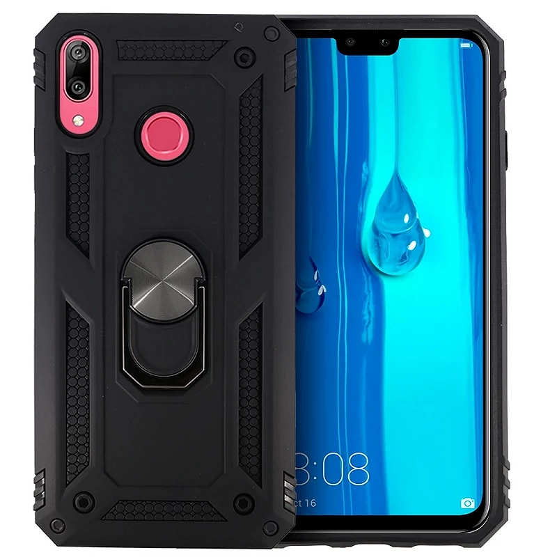 Funda Aluminio Antigolpe Huawei Y9 2019 con Imán y Soporte de Anilla 360