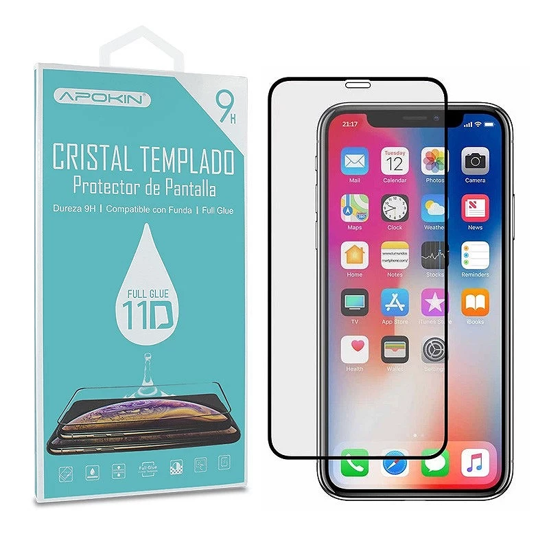Cristal templado Full Glue 11D Premium iPhone X / Xs/11 Pro Protector de Pantalla Curvo Negro