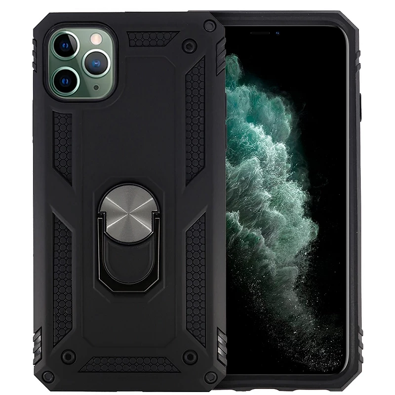 Capa de alumínio anti-choque para iPhone 11 Pro Max com ímã e suporte de anel 360º