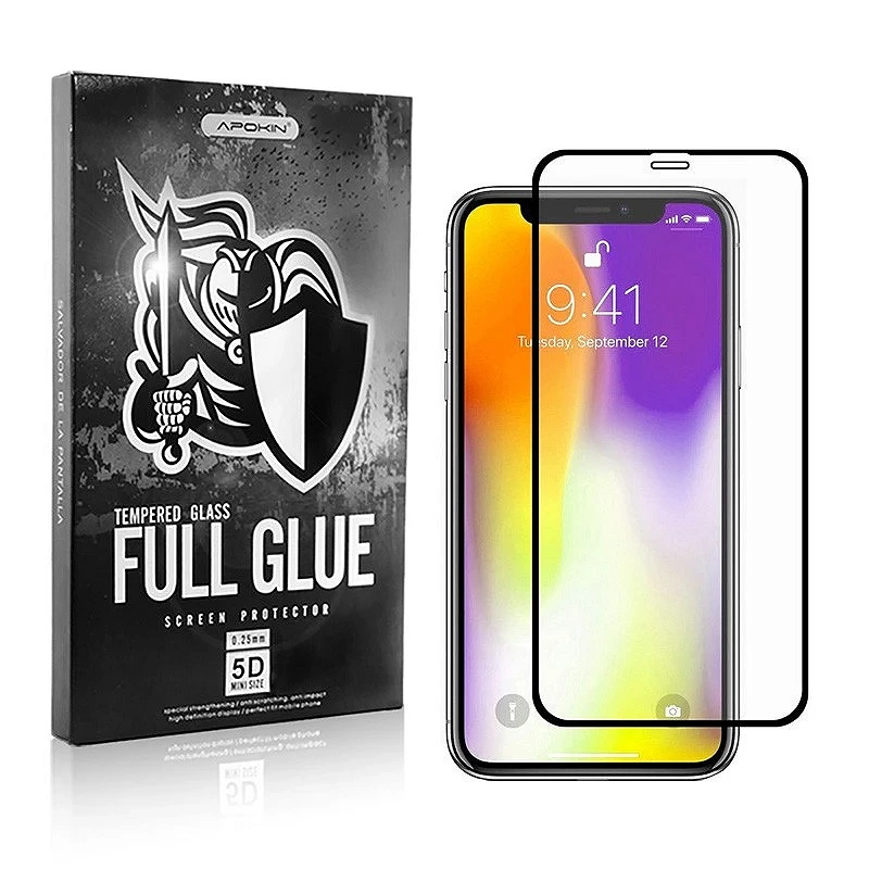 Protetor de tela curvo de vidro temperado 5D com cola total para iPhone 11 Pro Max (Xs Max) preto