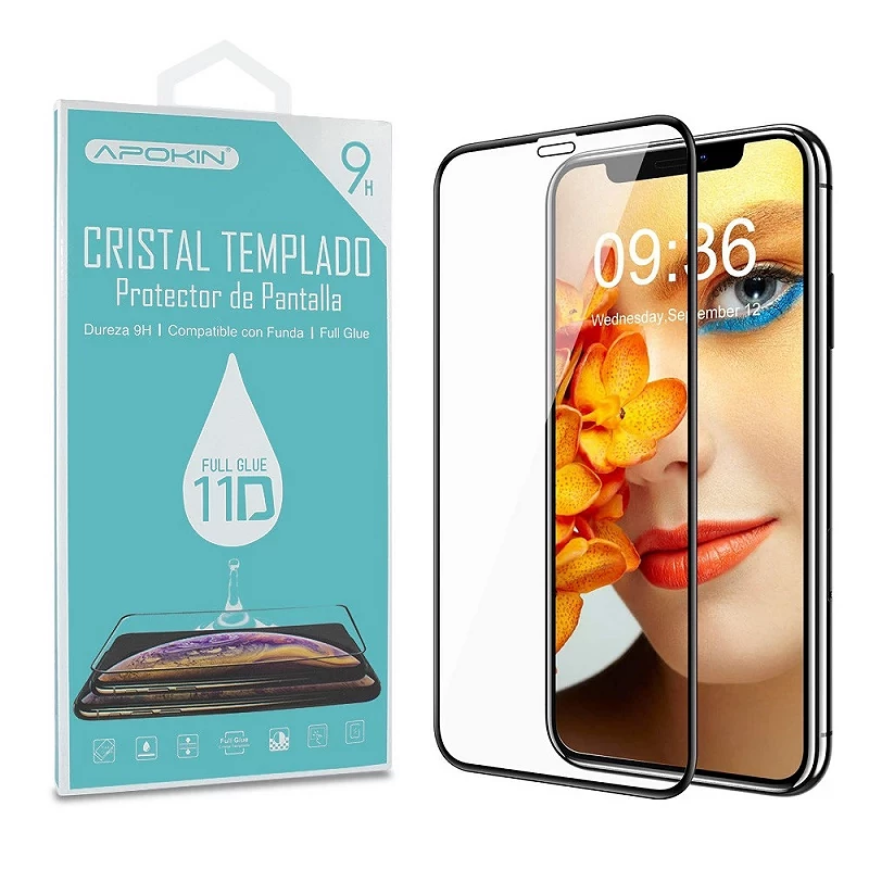 Protetor de tela curvo 11D Premium de vidro temperado com cola total para iPhone 11 Pro Max (Xs Max) preto