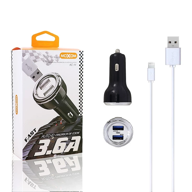 Cargador Coche MOXOM KC-14 3.6A + Cable Lightning