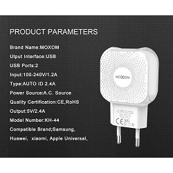 Cargador Red Moxom KH-44 Auto ID 2.4A + Cable Micro USB