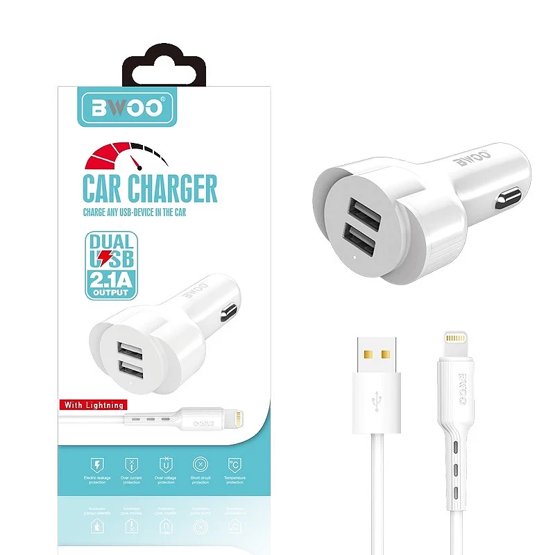 Cargador Coche BWOO 2.1A + Cable Lightning