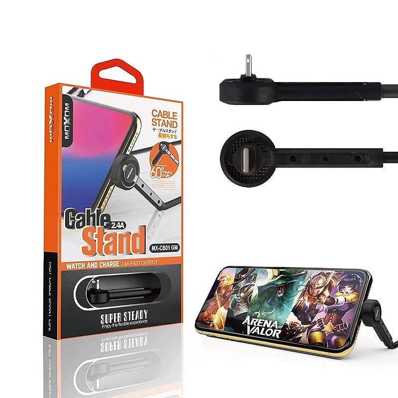 Cabo de carregamento rápido Moxom MX-CB01 com suporte 2.4A - Lightning 2 cores