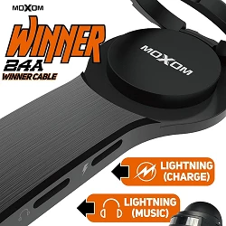 Adaptador Moxom CB-02 com 2 portas para cabo de carregamento de 2,4 A e cabo de áudio com anel magnético - Lightning