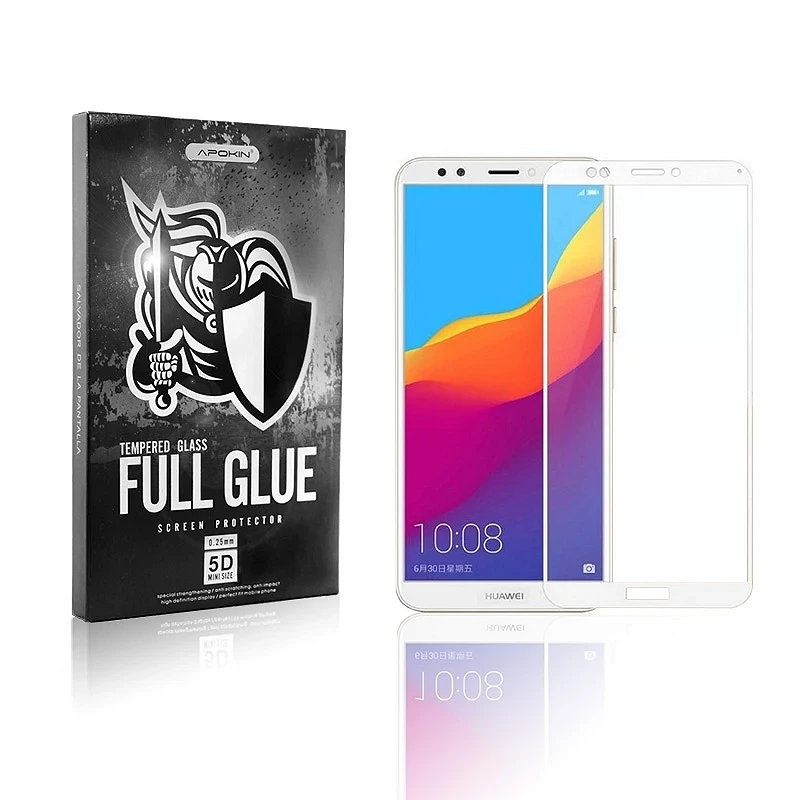 Cristal templado Full Glue 5D Huawei Y5 2018 Protector de Pantalla Curvo Blanco