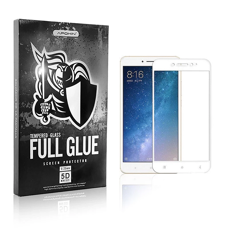 Cristal templado Full Glue 5D Xiaomi Mi Max 2 Protector de Pantalla Curvo Blanco